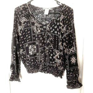 American Rag Women's Elastic Band Dolman Sleeve Top Shirt Black Beige Size XL